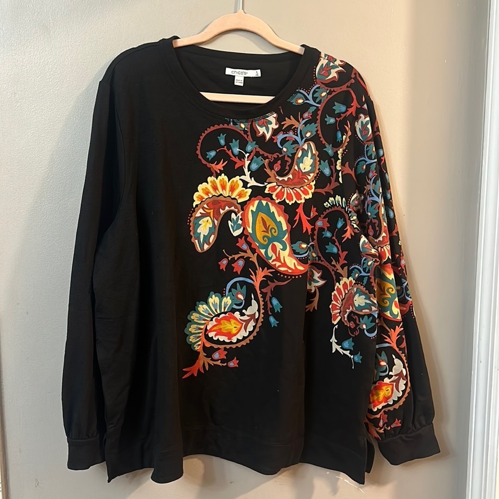 Chico’s Boho Paisley Zenergy French Terry Sweatshirt